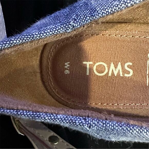 TOMS Women's Blue Chambray Wedge Slip-On Peep Toe Heels Casual size 6 - Picture 12 of 12